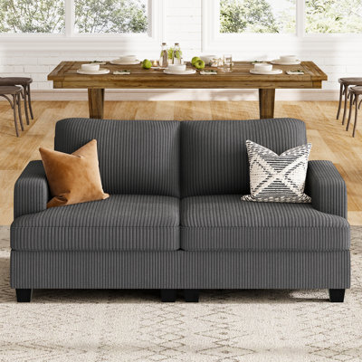 Anureet Plush Upholstered Corduroy Loveseat Sofa Gray