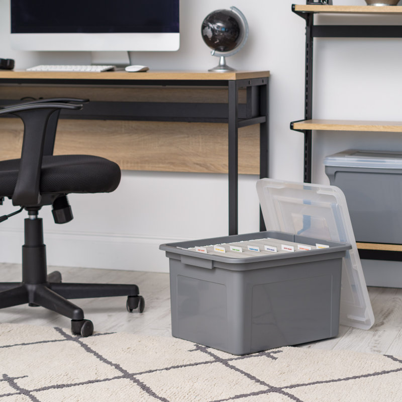Gray 18" Plastic Storage Bin with Snap-Tight Lid