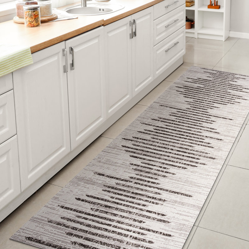 Tapis ivoire / noir Exmore, Tapis de couloir 2 pi 2 po x 14 pi