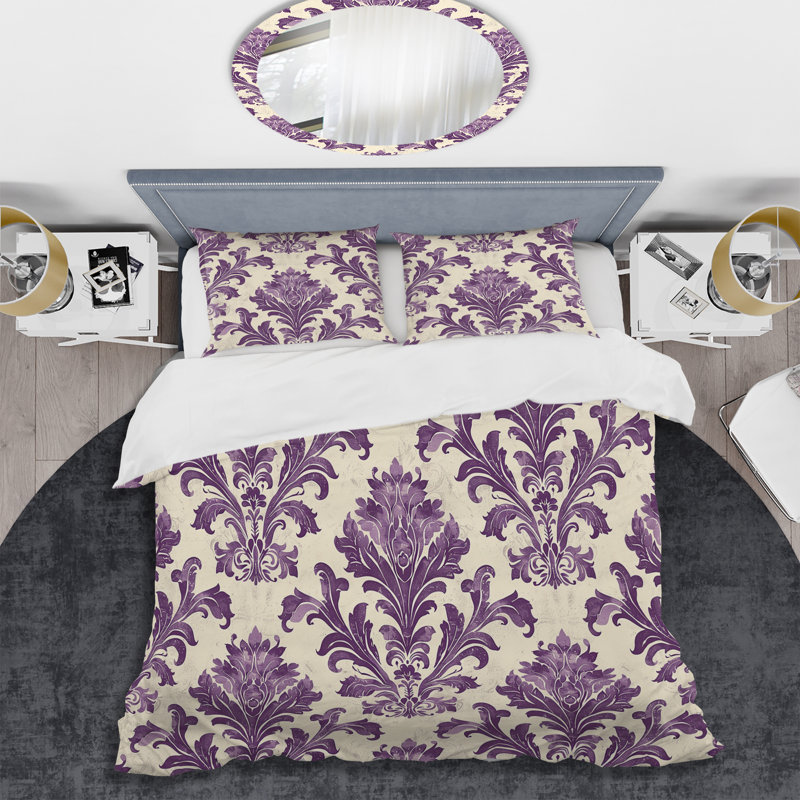 Ensemble de housse de couette Grape Purple Damask Bliss II - Transitional, Housse de couette très grand et 2 très grandes t