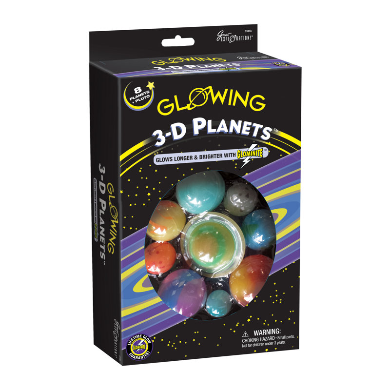 Glowing Multicolor 3D Planets Ceiling Kit with Adhesive