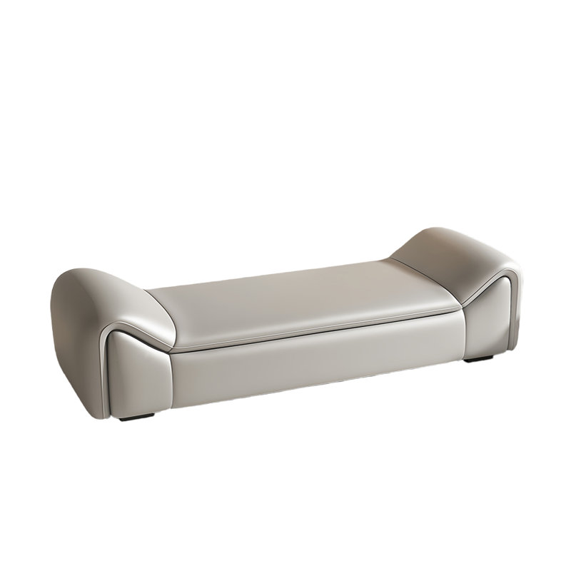 Banc rembourré en cuir Jemere, H 20,47 po x l 68,89 po x P 19,68 po, Gris clair