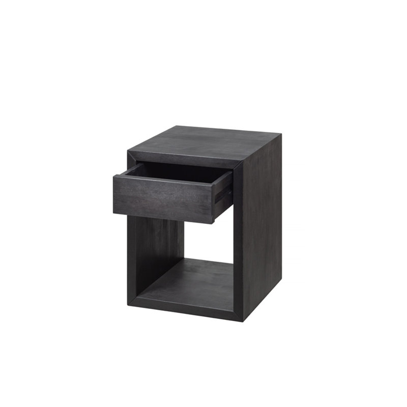 Table de chevet scandinave en bois massif naturel de chêne avec 1 tiroir, Noir