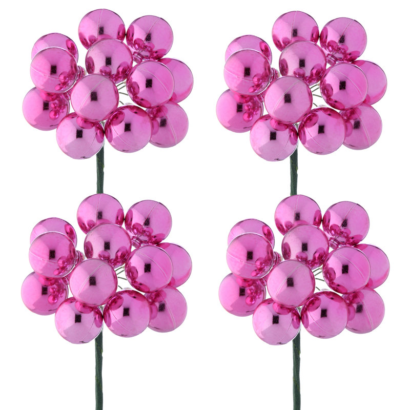 30mm Shatterproof Plastic 12 Bunch Shiney Stem Ball, Pink