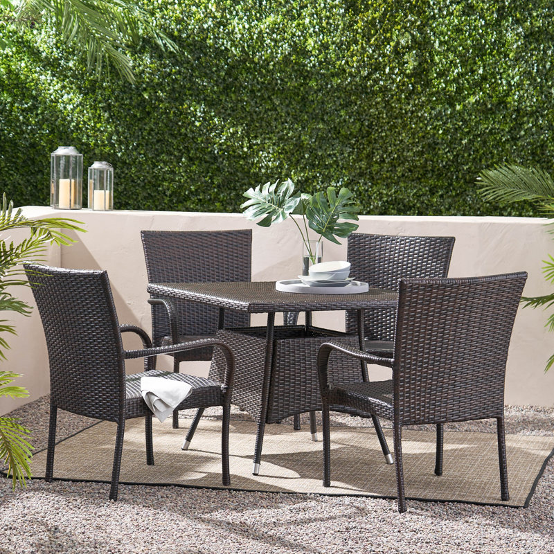 4 - Person Wicker Patio Dining Set with Square Table