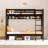 Twin Over Twin Solid Wood Bunk Bed With 2 Shelves For Kids And Adults, Black And Brown-1703644015