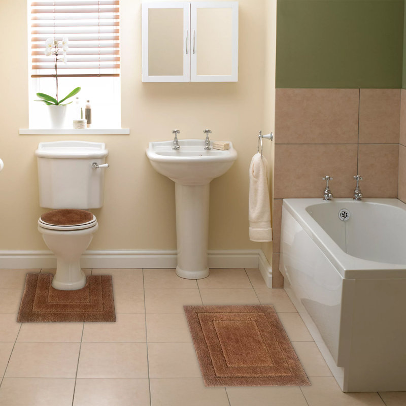 Collection Clearwater - Ensemble de tapis de salle de bain 3 pièces - Rouille - Tapis de bain doux en microfibre, tapis et housse de couvercle