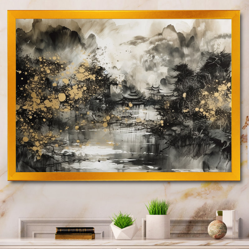 Telluride marbré paysage japonais I, H 12 po x l 20 po x P 1 po, Cadre flottant doré
