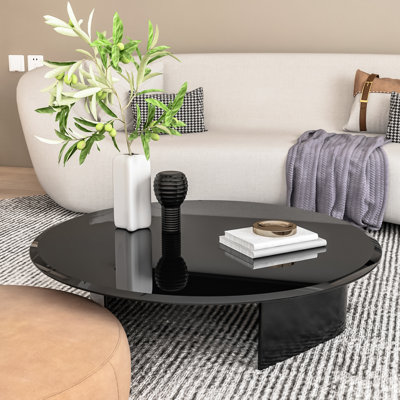 Plateau de table rond en verre trempé de 36 po, verre noir, bord biseauté épais de 2/5 po