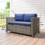 Causeuse de patio 2 places en osier de luxe, bleu foncé