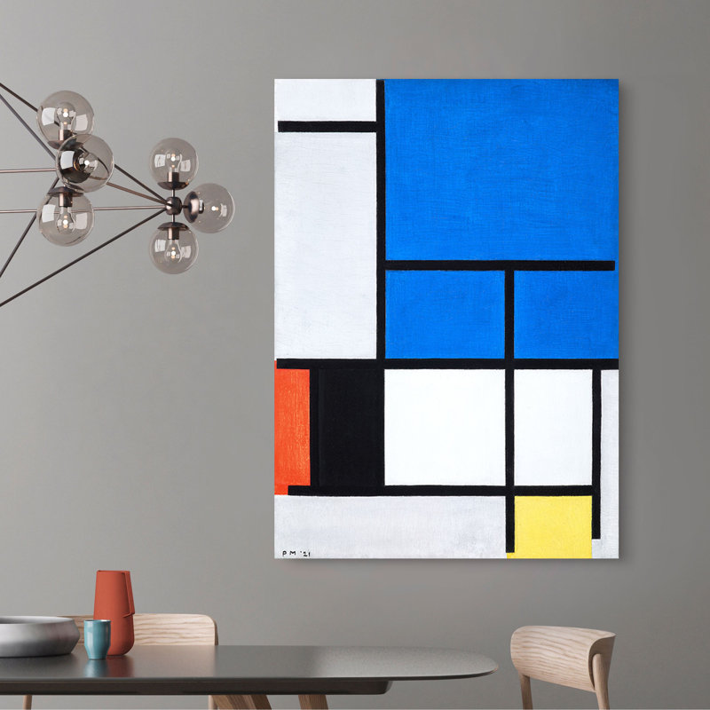 Composition With Large Blue Plane, Red, Black, Yellow, And Grey by Piet Mondrian - Wrapped Canvas Painting