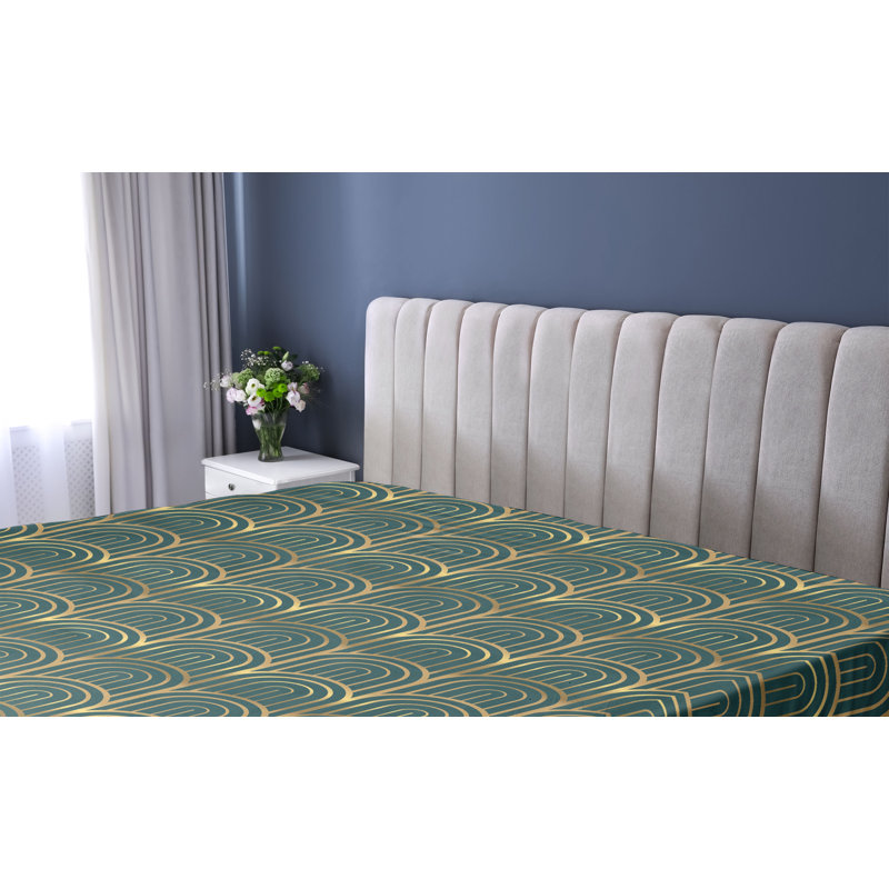 Drap-housse Ambesonne, Drap-housse de taille simple, Jaune terre pâle / motif géométrique bleu sarce