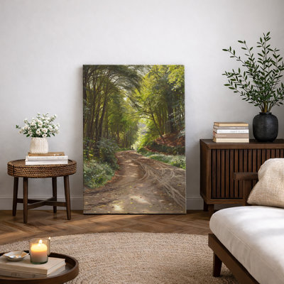 «Sunlit Woodland Country Lane», œuvre d'art sur toile encadrée, impression sur toile encadrée
