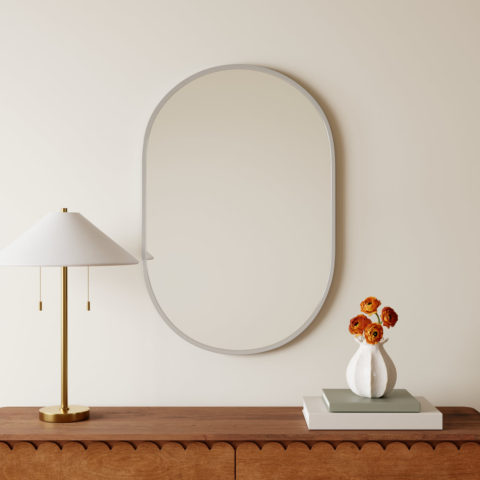 Sabine Metal Pill Wall Mirror, Silver, 36" x 24"