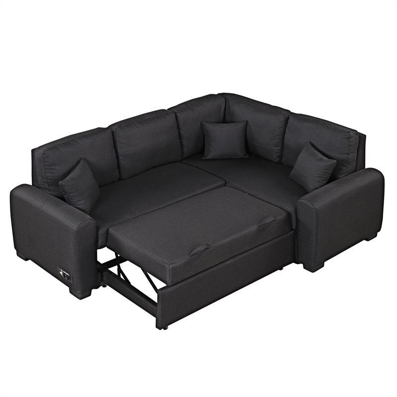 Canapé modulaire 3 pièces Harelda, Noir 100% lin