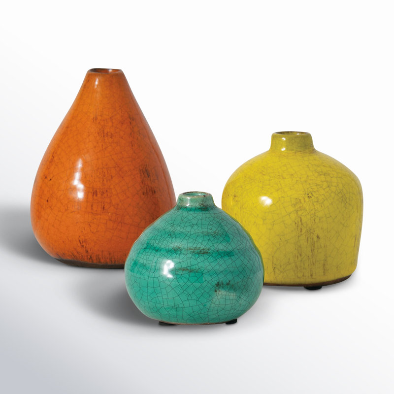 Riza Ceramic Table Vase, Blue/Green/Orange