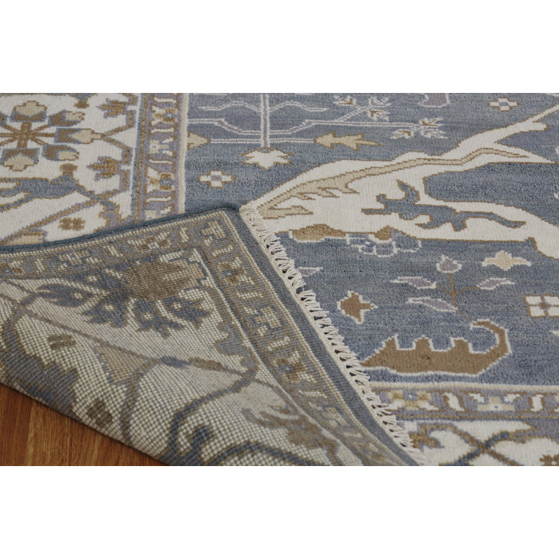 Mitul Wool Oriental Area Rug in Blue/Ivory, Rectangle 9' x 12'
