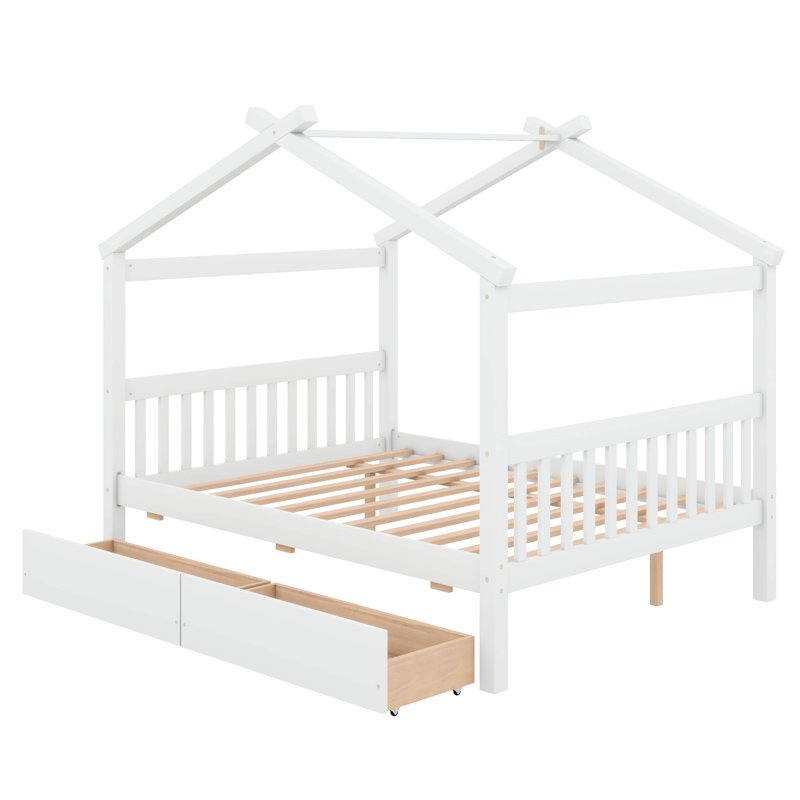 Lit en bois avec tiroirs, Double, Blanc