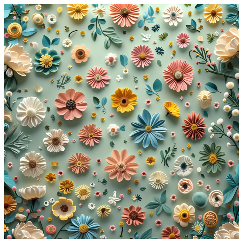 Couvre-lit matelassé fleurs en papier coloré toutes tailles, Ensemble de courtepointe très grand, Vert / bleu / jaune floral