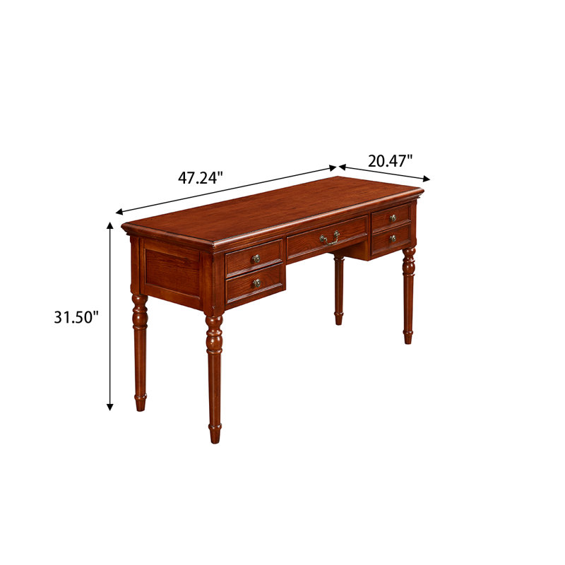 47.24"Brown Retro Rectangle Solid Wood Writing Desk,5-drawer, 31.5" H x 47.24" W x 20.47" D