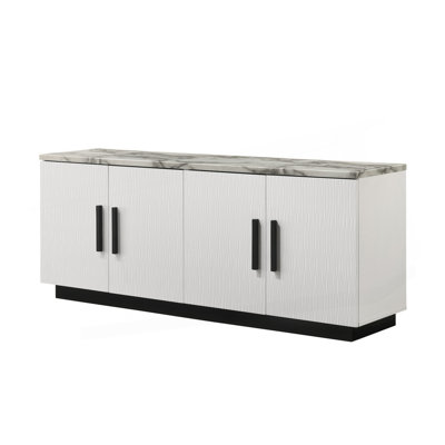 Console blanche de 63 po avec plateau en faux marbre Reine