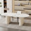 Bureau 70,87 po beige, plateau de table en pierre frittée blanc brillant, bureau de direction, bureau ovale