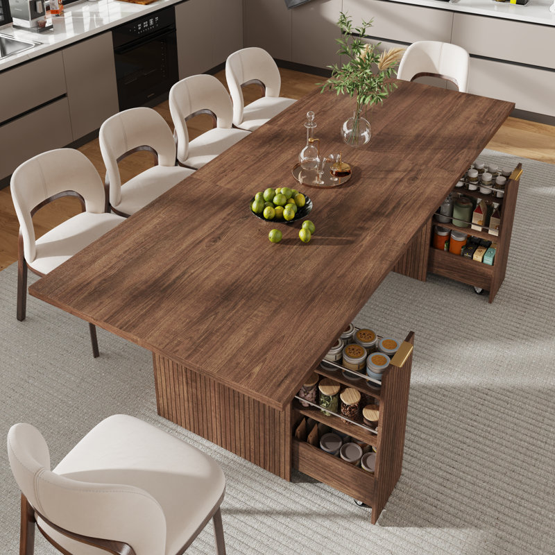 71"-95" Extendable Dining Table For 6-12 Person, Extra Long Farmhouse Wood Kitchen Table With Storage Drawers, Heavy Duty Legs