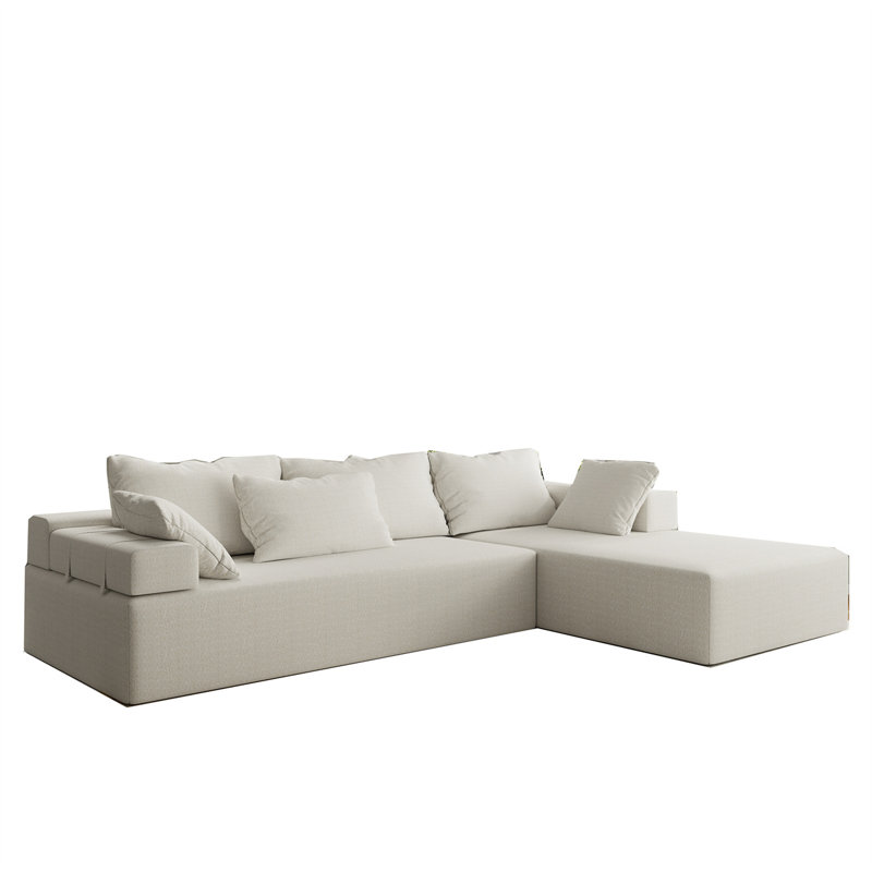 Boneless Upholstered Sectional Sofa, Ivory Chenille