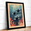 Whales in Blue Depths Coastal - Framed Print-1586018175-1586018174