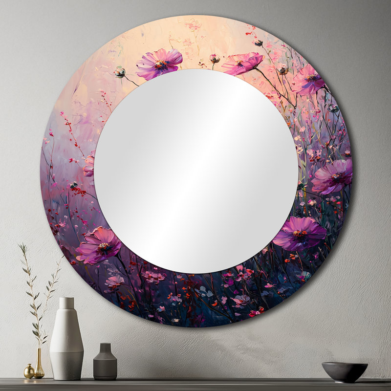 Brise d'été rose Wildflowers I - miroir floral pour décoration murale - imprimé sur métal, 36 po x 36 po