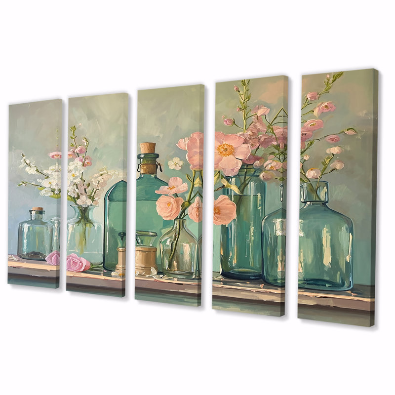 Tyringham - Assortiment de bouquets d'art sur toile 5 pièces, H 28 po x l 60 po