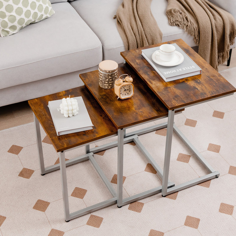 Glynell Nesting Tables, Oak Wood, Black