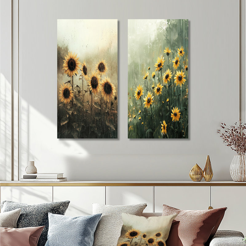 Collection de 2 panneaux rétro Vintage Rainy Day I - Floral Wall Art, H 28 po x l 25 po, Toile tendue