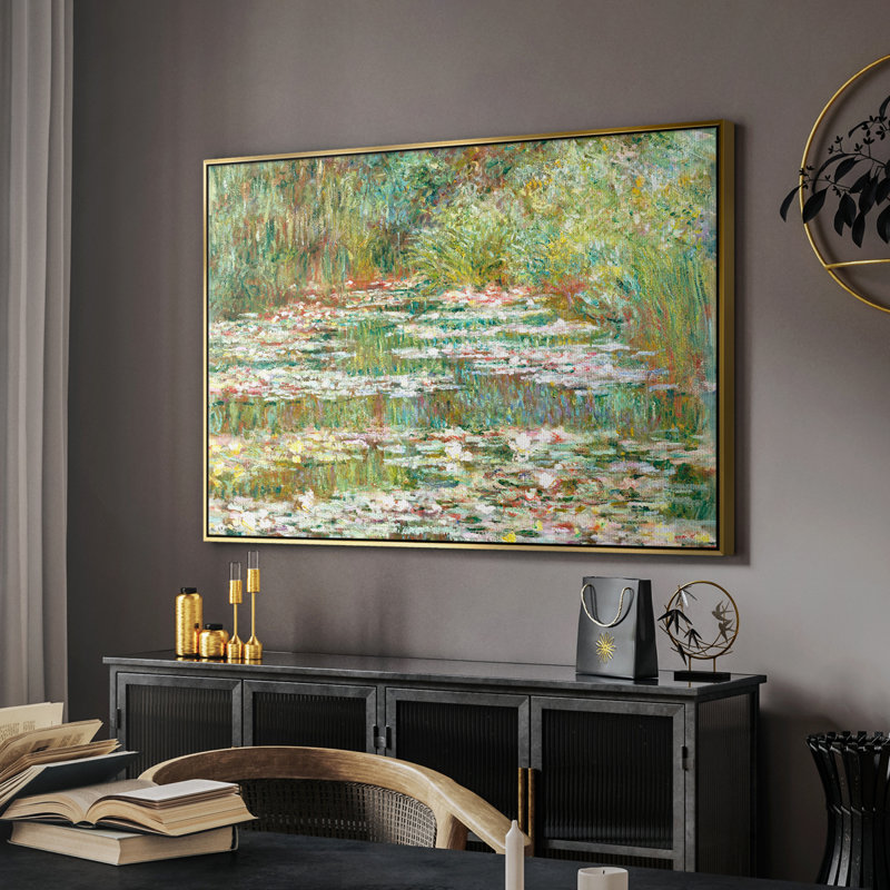 Paysage rétro - CCXLI, Toile avec cadre flottant or, H 27 po x l 41 po x P 2 po