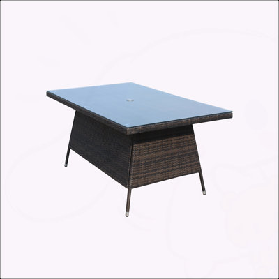 Table de salle à manger d'extérieur pour terrasse avec verre trempé transparent