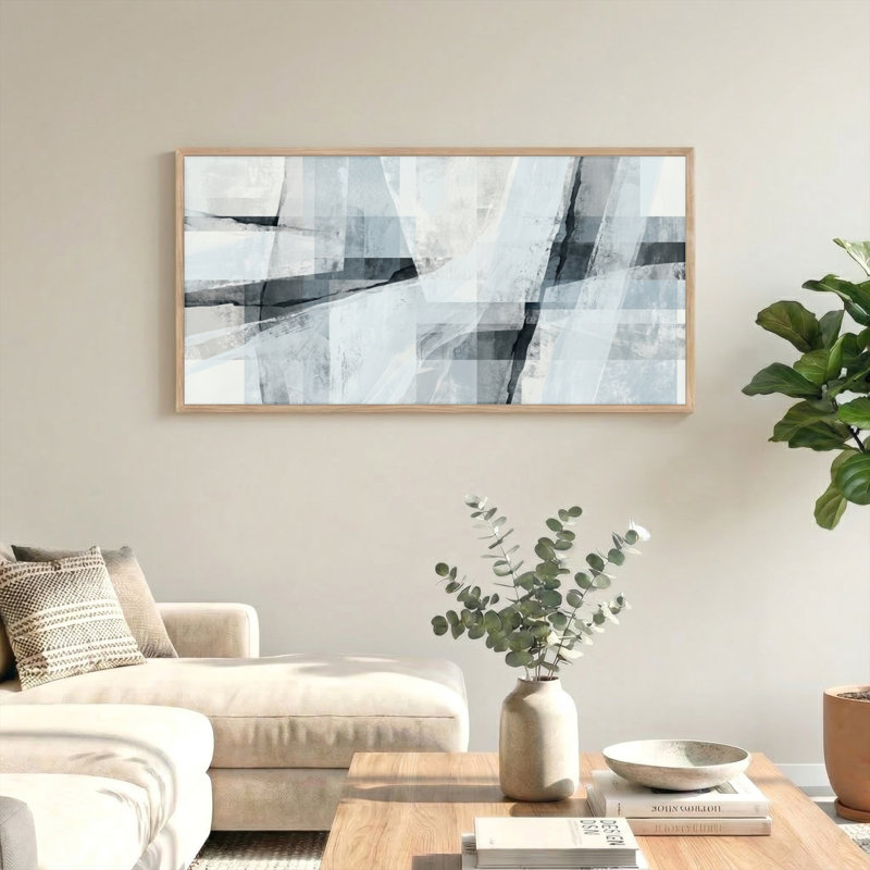 Ensemble de 1 tableau abstrait géométrique sur toile, L 48 po x H 24 po, Natural