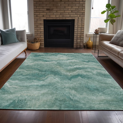 Tapis bleu sarcelle lavable à la machine intérieur / extérieur Xhevrie