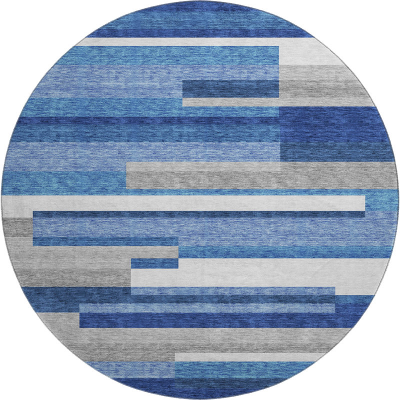 Premium Machine Washable Prisco Blue Rug, Round 8'