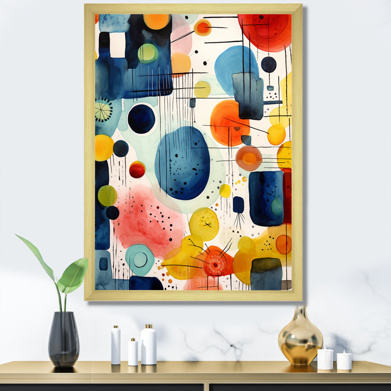 Coloré géométrique Mid Century Shapes 2 - art mural géométrique, Cadre flottant noir, H 40 po x l 30 po x P 1,5 po