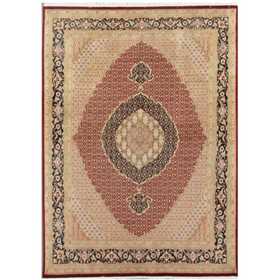 Baku Hand Knotted Wool Oriental Area Rug in Red/Navy Blue