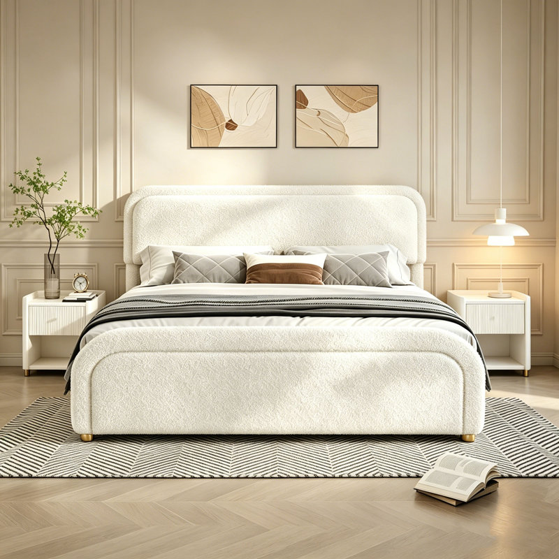 Très grand cadre de lit très grand, lit plateforme tapissier Cloud avec tête de lit réglable en hauteur et coins arrondis doux, aucun sommier tapissier requis, silencieux, assemblage facile