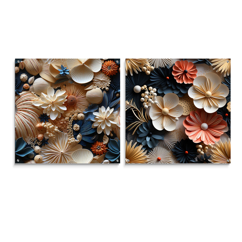 Rondeau - Ensemble de 2 verres muraux en acrylique tropical bord de mer, H 16 po x l 33 po
