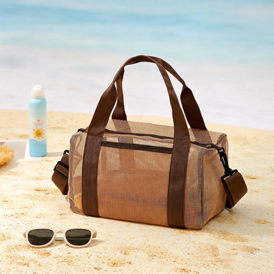 Sac de rangement en plastique, sac de natation portable en filet, grande capacité, multipoches, avec bandoulière amovible