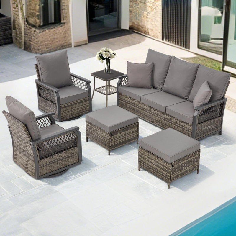6 Piece Outdoor Patio Furniture Set, Gray, Gray