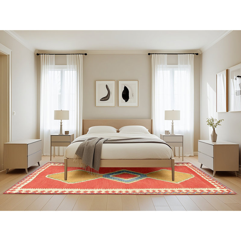 Tapis de zone orange/beige contemporaine, Rectangle 5 pi x 8 pi