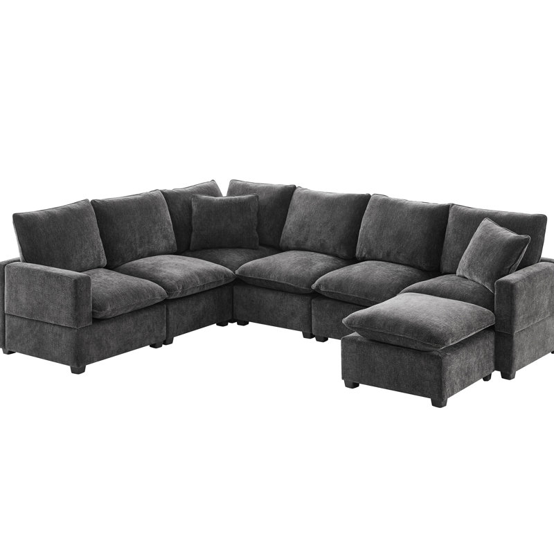 Modulaire 7 places modulaire en chenille en U avec coussins, librement agencé pour le bureau, structure en bois massif, rembourrage en mousse moelleuse en forme de U, canapé 2 assemblé solidement
