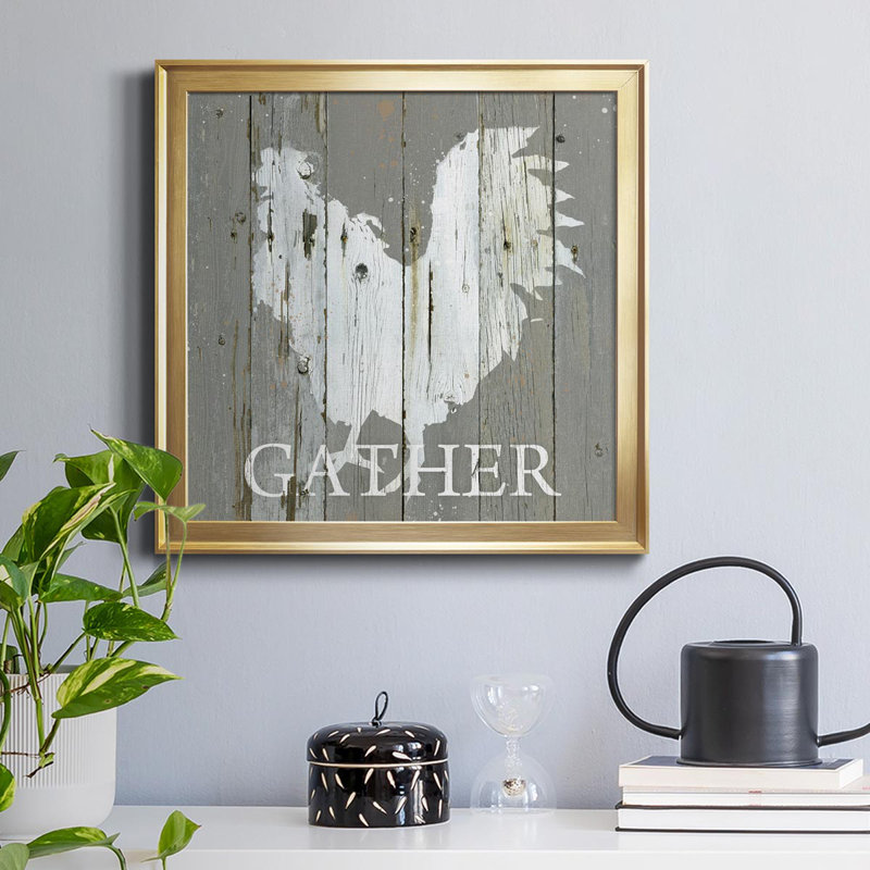 Rooster Gather - cadre photo, impression sur toile, H 30,5 po x l 30,5 po x P 1,5 po, Cadre doré