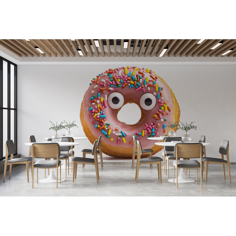 Pink Donut Wall Mural Cute Sprinkle Donut Cafe Bakery Wall Art Decor 382Mv, 10" H x 10 "W