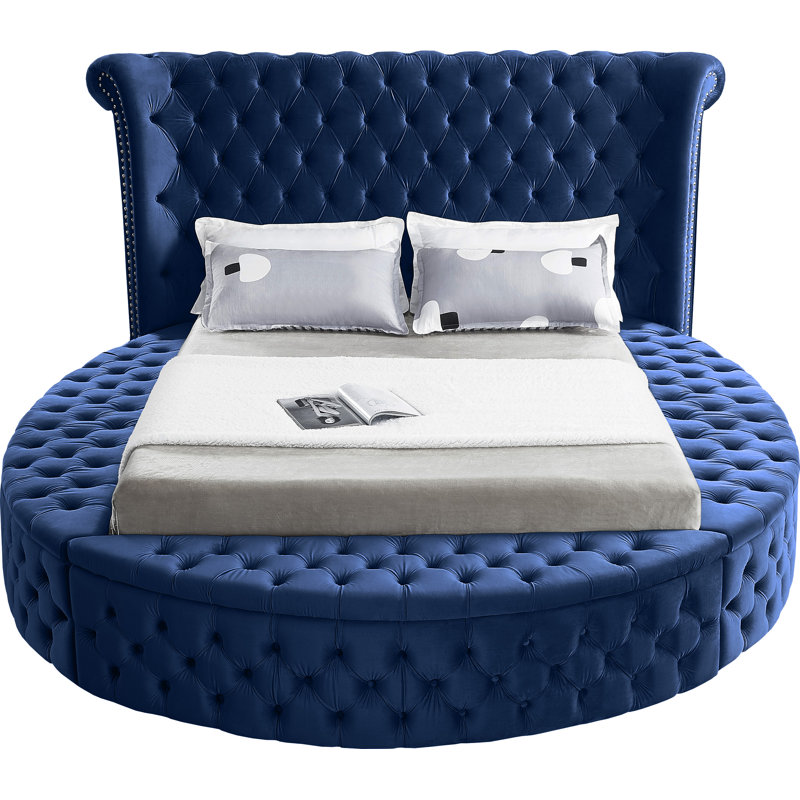 Dorgan Upholstered Wingback Bed, King, Navy Velvet