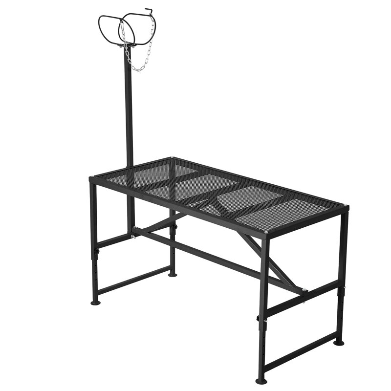 Support de traite ajustable pour chèvres et brebis, table de toilettage robuste pour bétail (119 x 58 cm) avec têtière et boucle nasale, capacité de 227 kg, gants inclus